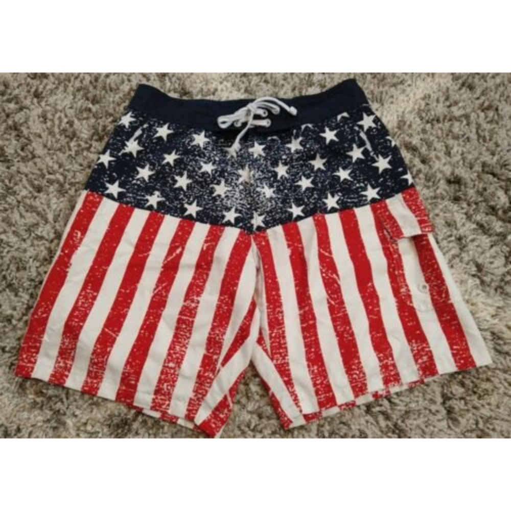 Men's World Calhoun America Flag Swim Shorts Medium